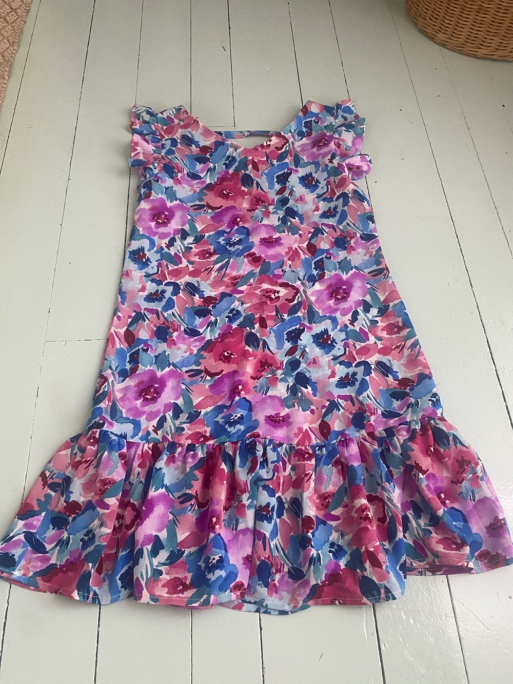 Molly Bracken Pink & Blue Floral Ruffle-Hem Dress